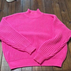White Fox - Pink Oversized Mock Neck Knit Sweater
